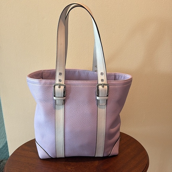 Coach Hampton tote bag F10692 shoulder bag pebbled leather Violet/white VEUC - Picture 8 of 16